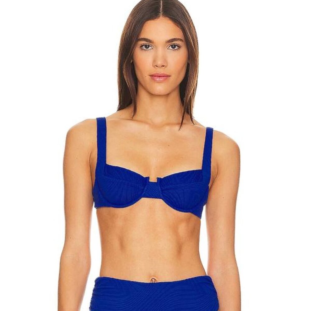 NEW - FELLA Women's Swimsuit Bikini Top Blue Size XS Casanova Textured Jersey